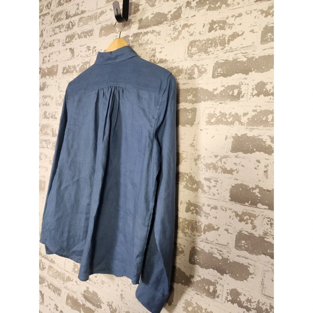 Ralph Lauren Shirt Womens Large Blue Linen Long Sleeve Button Up Beachy Coastal - Picture 10 of 15